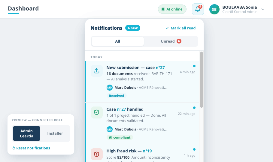 Notifications en temps réel