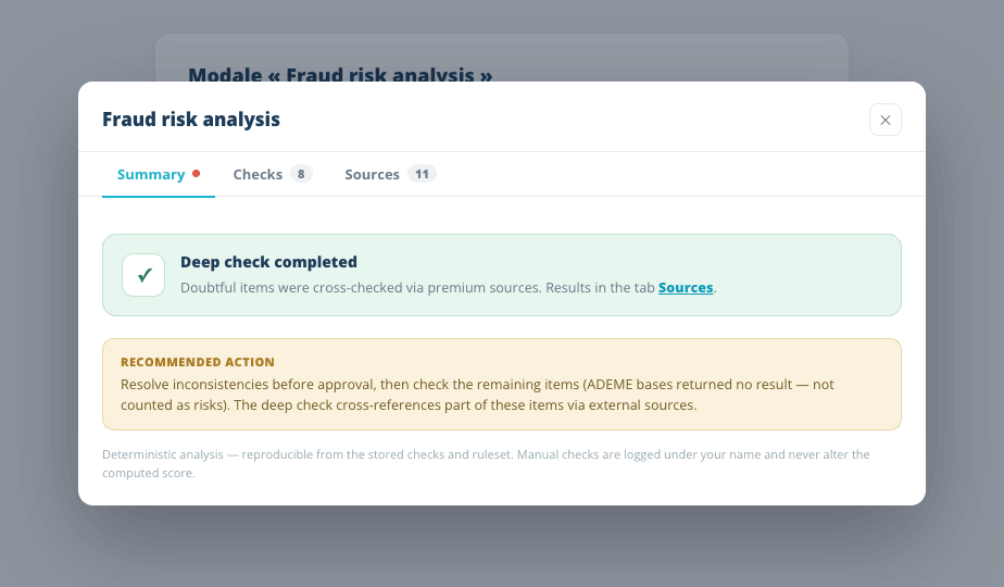 Deep check completed: doubtful items cross-checked via premium sources, with a recommended action